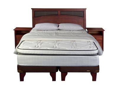 Cama Europea Flex Choc Maximo Castell 2 Plazas Base Dividida ; Respaldo + 2 Veladores + Textil $579.990